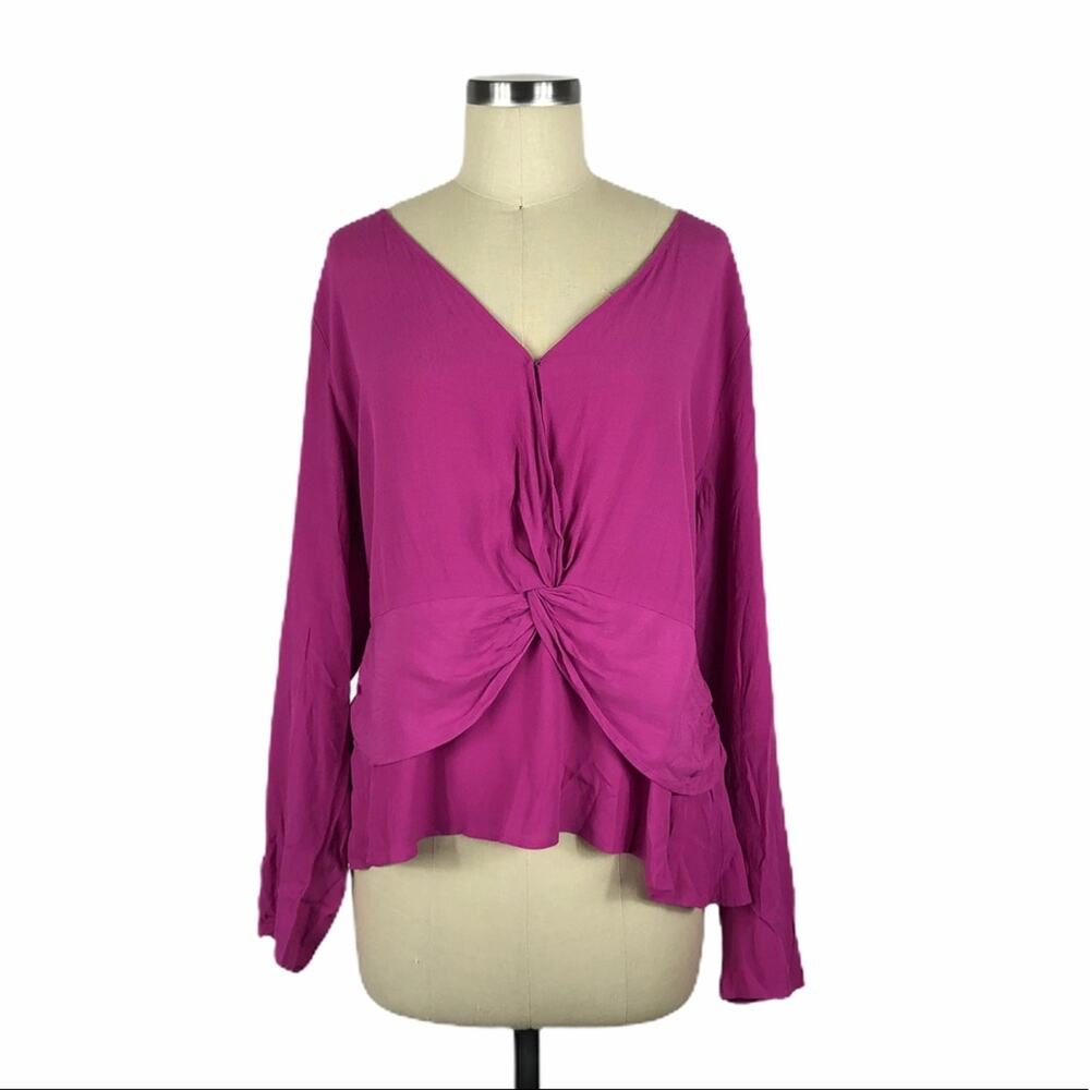 LEITH Plus Size Twist Front Long Sleeve Blouse 1X NWT Colorful Top Rayon Vibrant